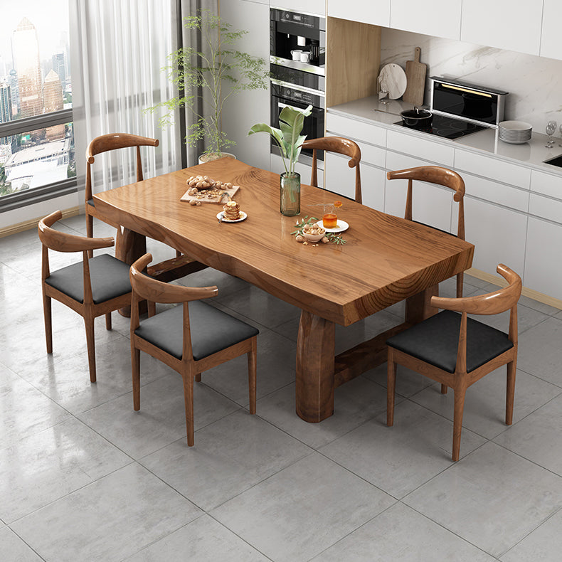 Modern massief houten rechthoek eettafel bruine keuken eettafel met dubbele voetstukbases