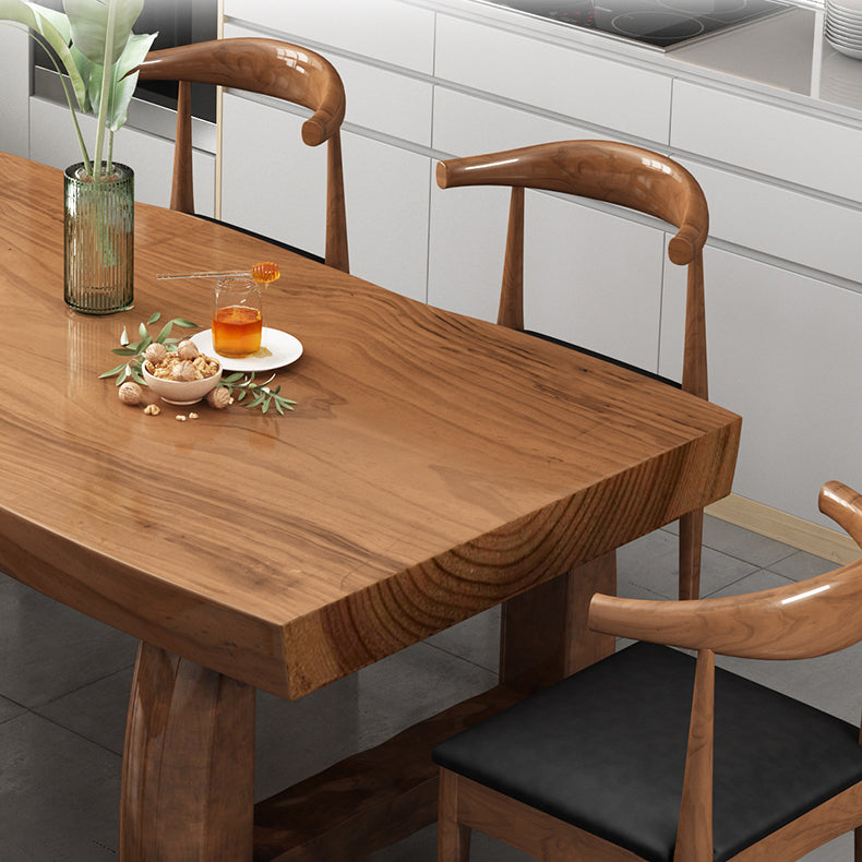 Modern massief houten rechthoek eettafel bruine keuken eettafel met dubbele voetstukbases