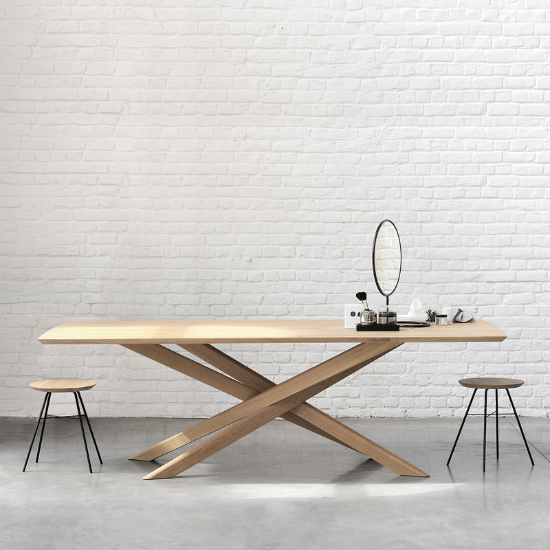 Rectangle Oak Solid Wood Table in Nature Modern Dining Table with Wooden Pedestal