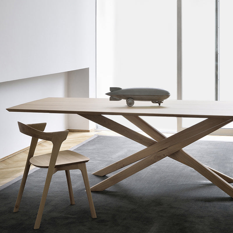Rectangle Oak Solid Wood Table in Nature Modern Dining Table with Wooden Pedestal