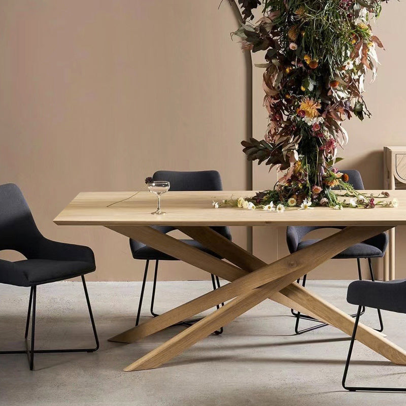 Rectangle Oak Solid Wood Table in Nature Modern Dining Table with Wooden Pedestal