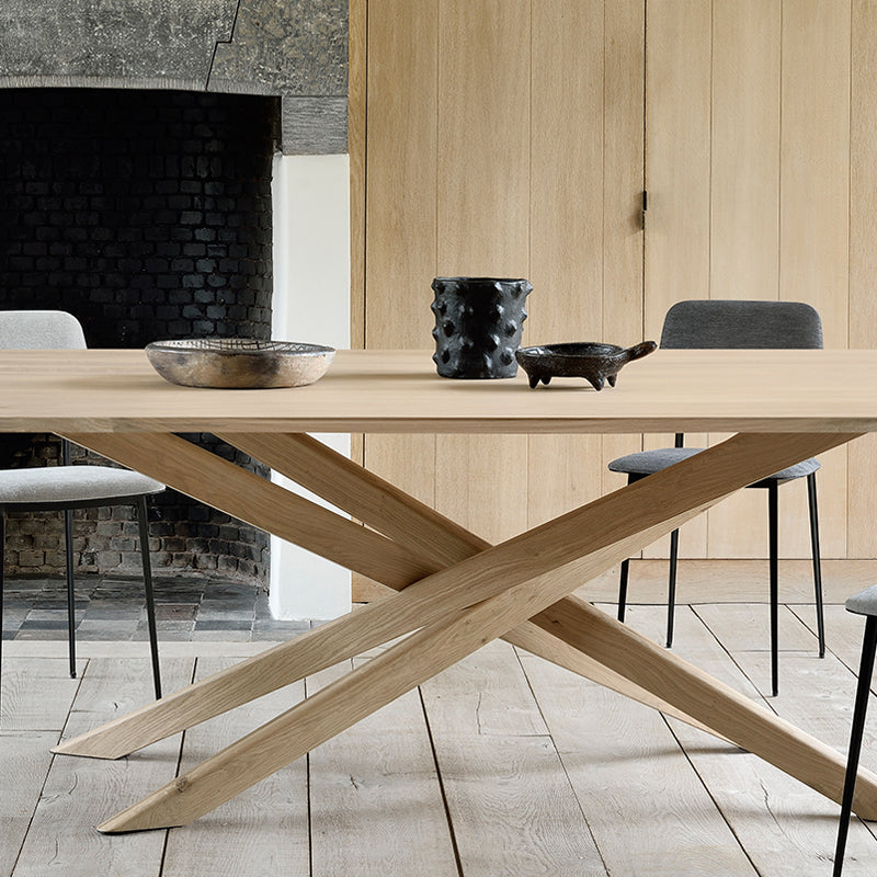 Rectangle Oak Solid Wood Table in Nature Modern Dining Table with Wooden Pedestal