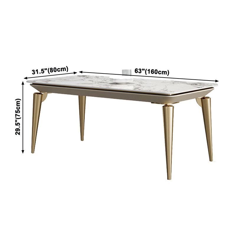 Traditional Luxury Rectangle Dining Table Sintered Stone Table with 4 Metal Legs