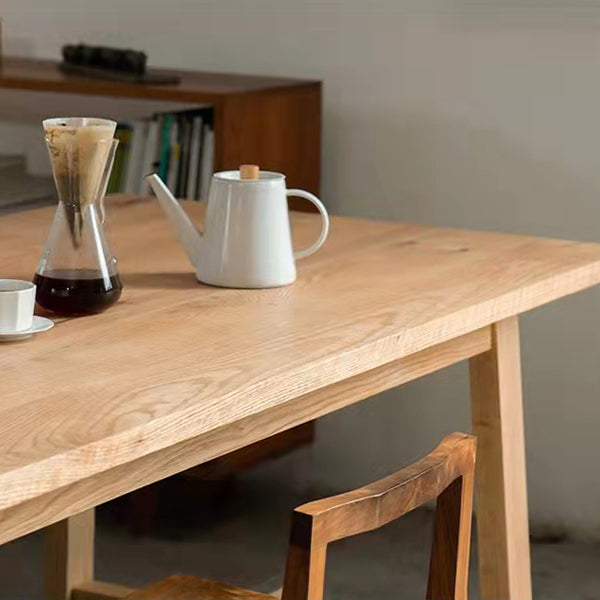 Rectangle Solid Wood Table in Nature Modern Dining Table with Trestle Base for Restaurant