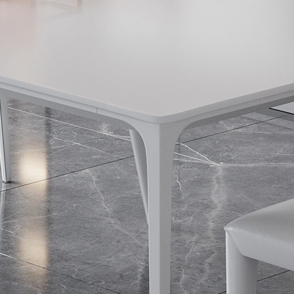 Metal Contemporary Rectangular Table White Sintered Stone Dining Table with 4 Legs