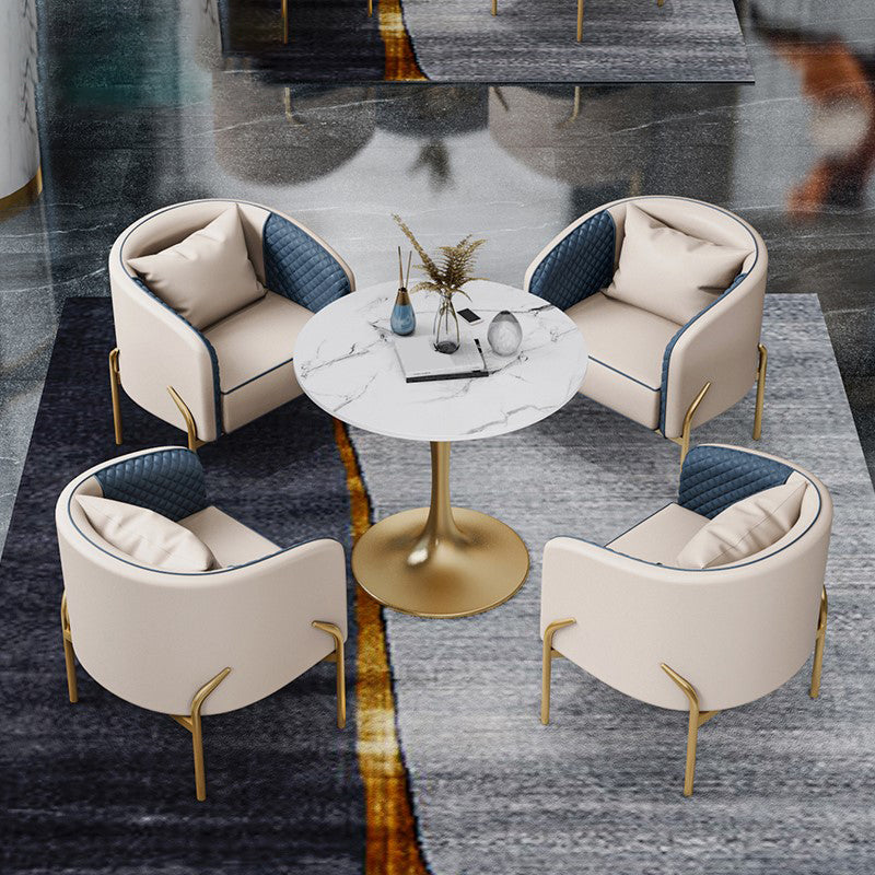 Traditional Luxury Round Dining Table Sintered Stone Table with Gold Tulip Base