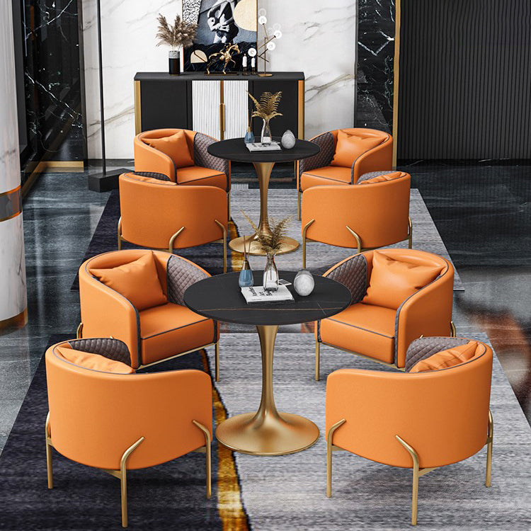 Traditional Luxury Round Dining Table Sintered Stone Table with Gold Tulip Base