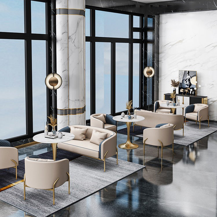 Traditional Luxury Round Dining Table Sintered Stone Table with Gold Tulip Base