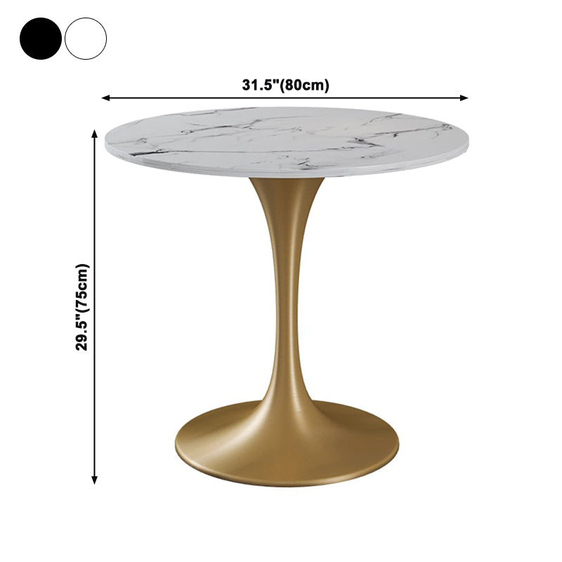 Traditional Luxury Round Dining Table Sintered Stone Table with Gold Tulip Base