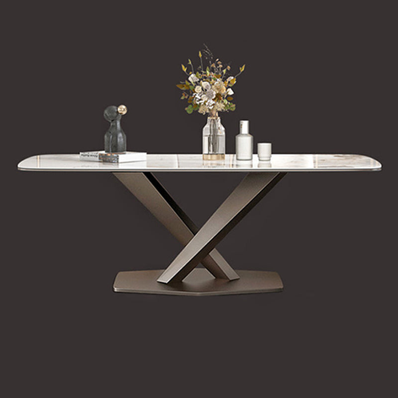 Metal Traditional Luxury Rectangle Dining Table Sintered Stone Table with Pedestal