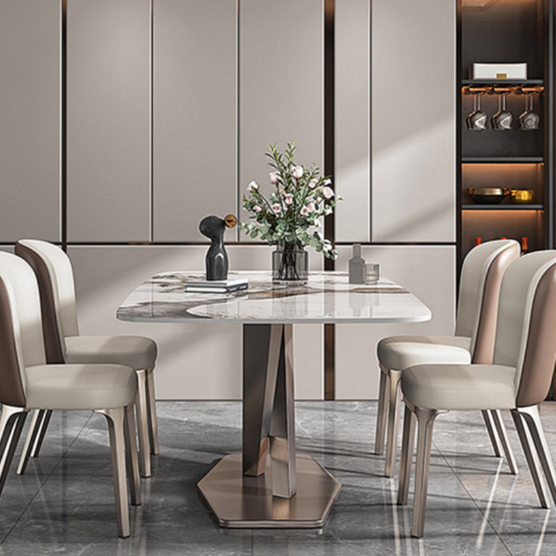 Metal Traditional Luxury Rectangle Dining Table Sintered Stone Table with Pedestal