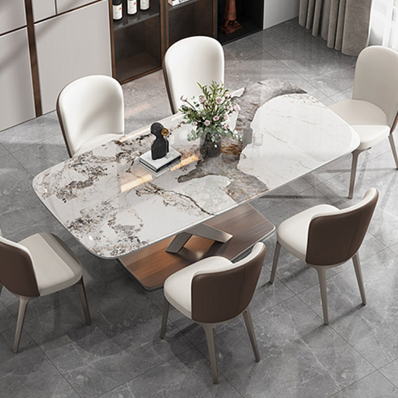 Metal Traditional Luxury Rectangle Dining Table Sintered Stone Table with Pedestal