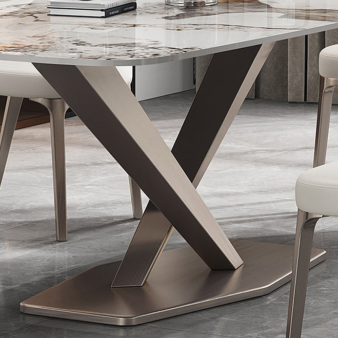 Metal Traditional Luxury Rectangle Dining Table Sintered Stone Table with Pedestal