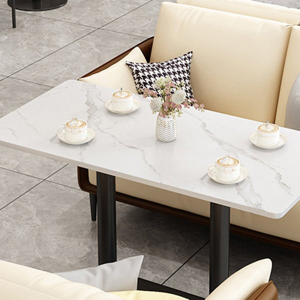 Mesa de comedor moderna de piedra sinterizada, mesa de comedor con marco negro para comedor