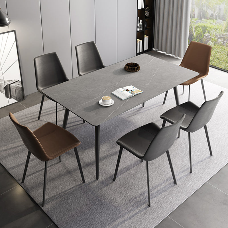 Mesa rectangular con base de acero al carbono para comedor de piedra sinterizada de estilo industrial para el hogar