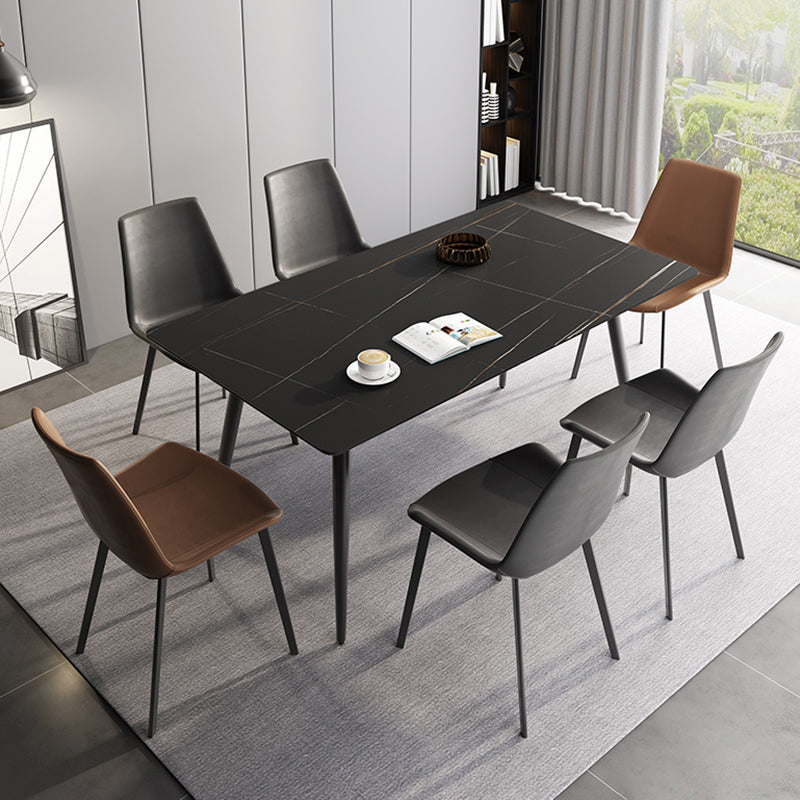 Mesa rectangular con base de acero al carbono para comedor de piedra sinterizada de estilo industrial para el hogar