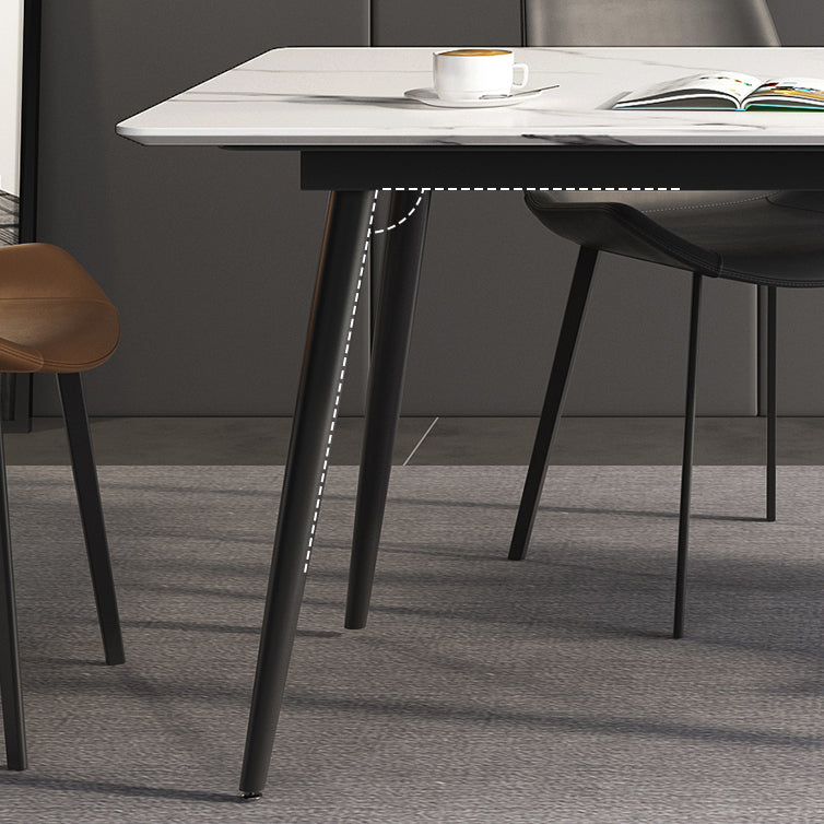 Mesa rectangular con base de acero al carbono para comedor de piedra sinterizada de estilo industrial para el hogar