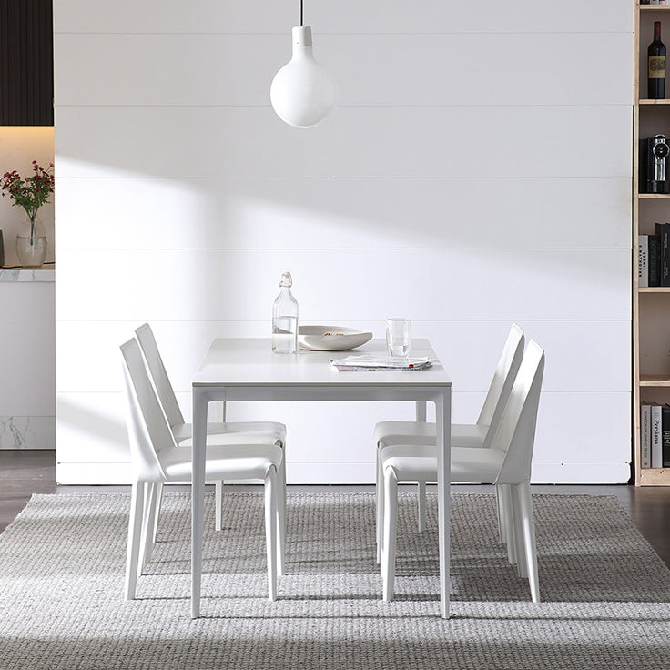 Table à manger de cuisine blanche simple table à manger standard en pierre fritte avec base de 4 jambes