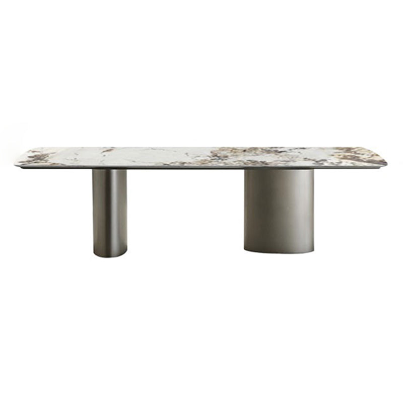 Mesa de comedor rectangular de lujo tradicional de metal Mesa de piedra sinterizada con patas de metal