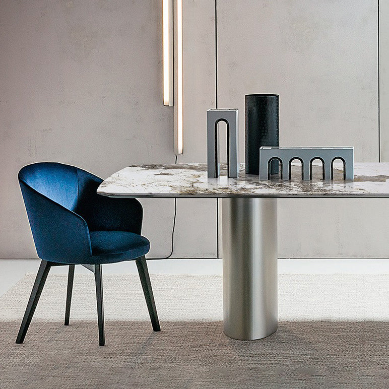 Mesa de comedor rectangular de lujo tradicional de metal Mesa de piedra sinterizada con patas de metal