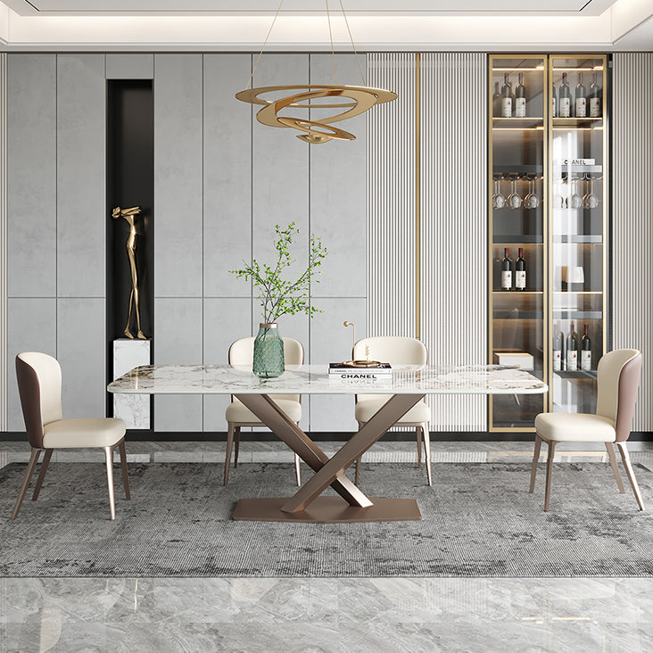 Glam Kitchen Eettafel van gesinterde steen Grijze rechthoekige eettafel met voetstuk