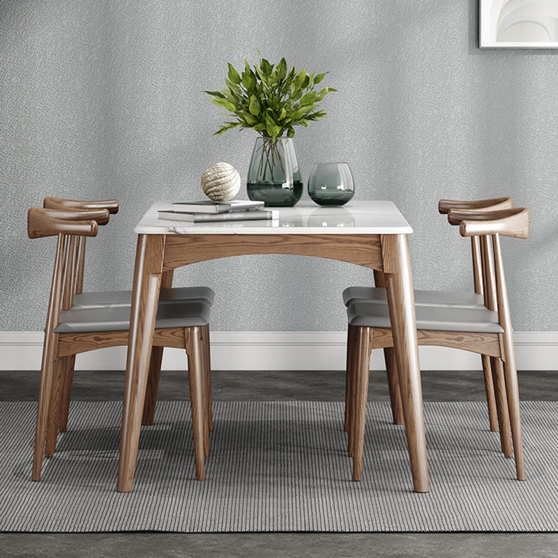 Table à manger rectangulaire en pierre frittée, Style simple, Base en bois de frêne, pour la maison