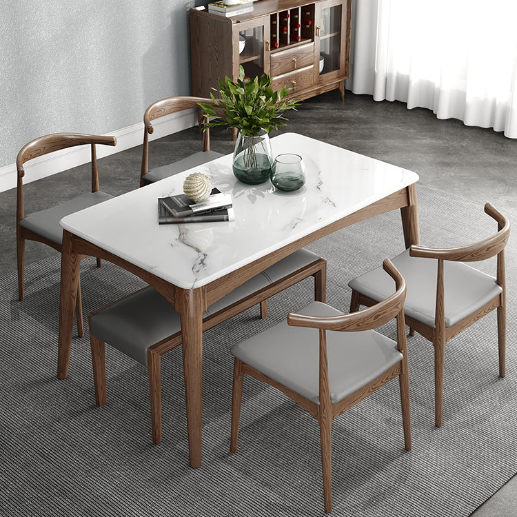 Table à manger rectangulaire en pierre frittée, Style simple, Base en bois de frêne, pour la maison