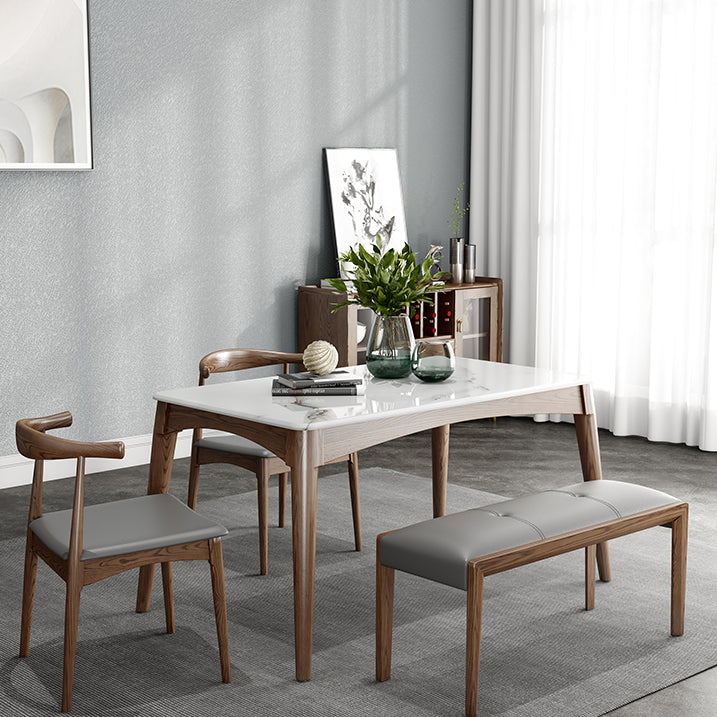 Table à manger rectangulaire en pierre frittée, Style simple, Base en bois de frêne, pour la maison