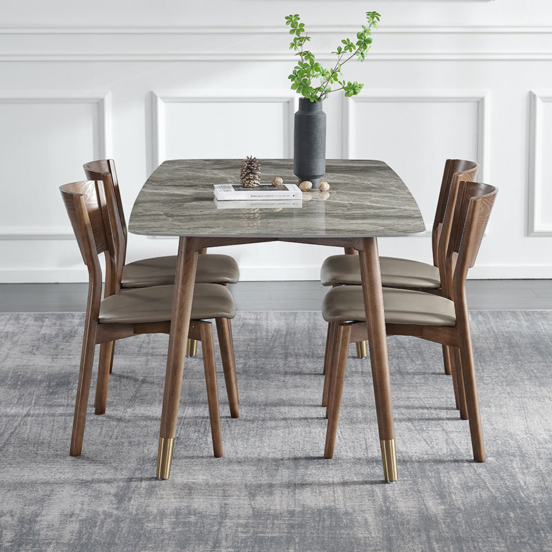 Glam Sintered Stone Standard Dining Table Gray Rectangle Shape Dining Table for Kitchen