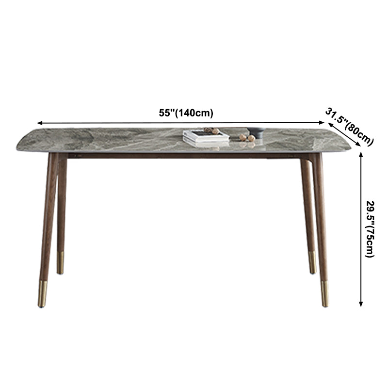 Glam Sintered Stone Standard Dining Table Gray Rectangle Shape Dining Table for Kitchen