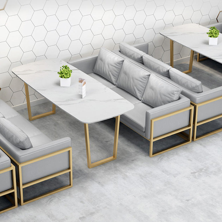Traditional Luxury Dining Table Sintered Stone Table with Metal Double Pedestal