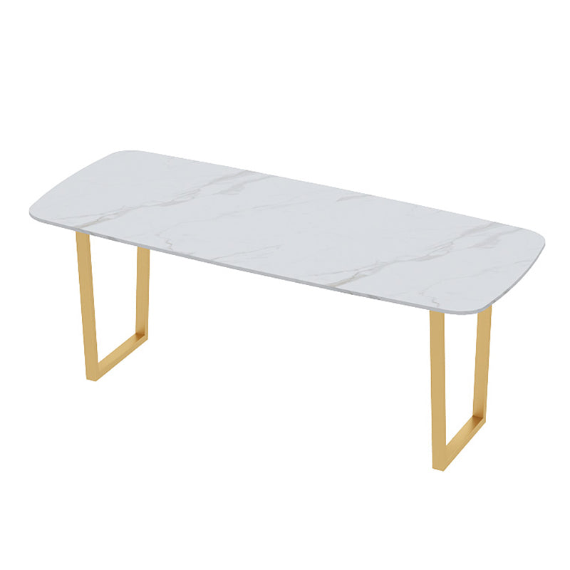 Traditional Luxury Dining Table Sintered Stone Table with Metal Double Pedestal