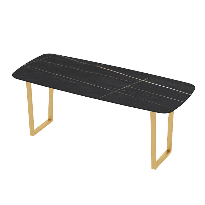 Traditional Luxury Dining Table Sintered Stone Table with Metal Double Pedestal