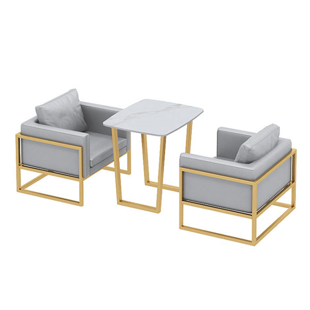 Traditional Luxury Dining Table Sintered Stone Table with Metal Double Pedestal