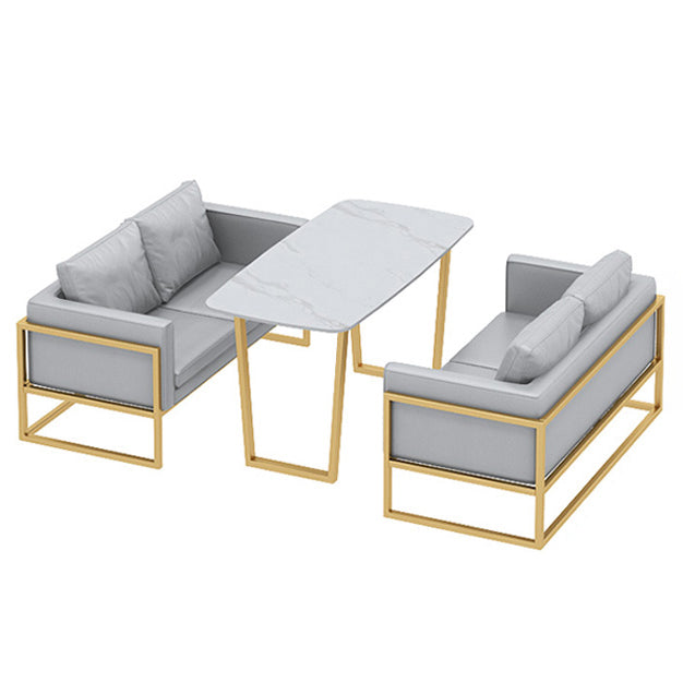 Traditional Luxury Dining Table Sintered Stone Table with Metal Double Pedestal