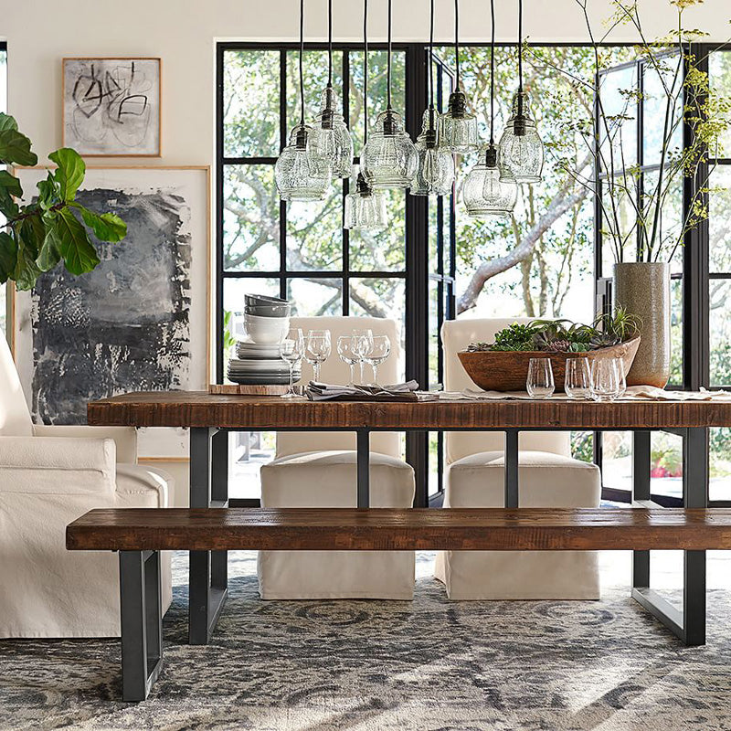 Metal Industrial Rectangular Dining Table Solid Wood Table with Trestle