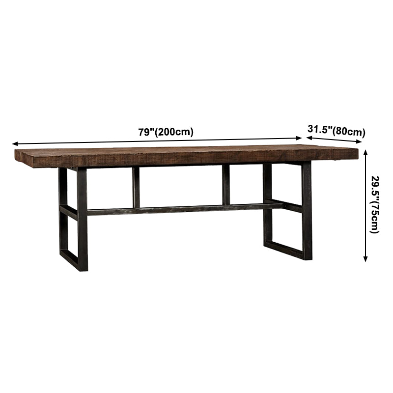 Metal Industrial Rectangular Dining Table Solid Wood Table with Trestle
