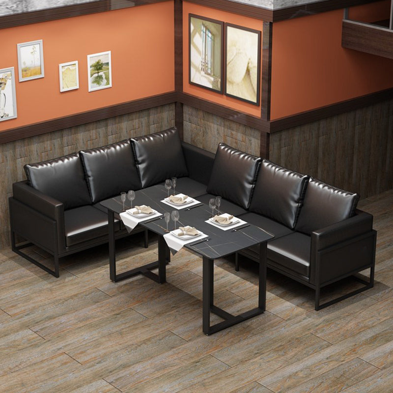 Industrial Rectangle Dining Table Sintered Stone Table with Double Pedestal for Dining Room