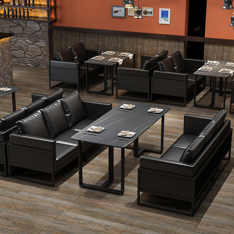 Mesa de comedor rectangular industrial, mesa de piedra sinterizada con pedestal doble para comedor