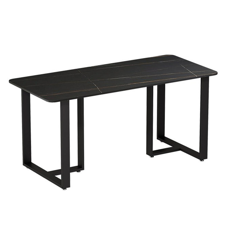 Mesa de comedor rectangular industrial, mesa de piedra sinterizada con pedestal doble para comedor