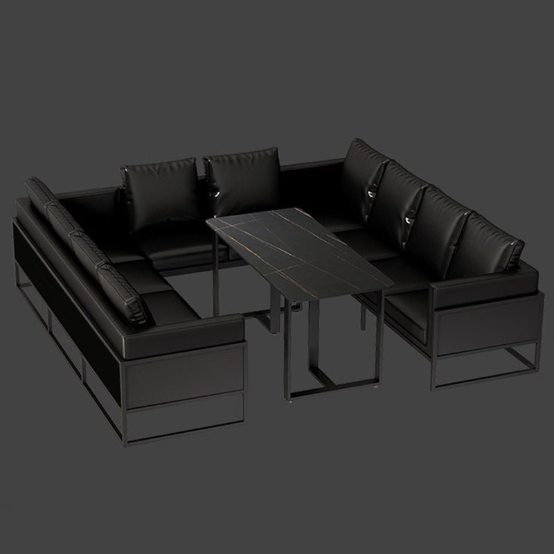 Mesa de comedor rectangular industrial, mesa de piedra sinterizada con pedestal doble para comedor