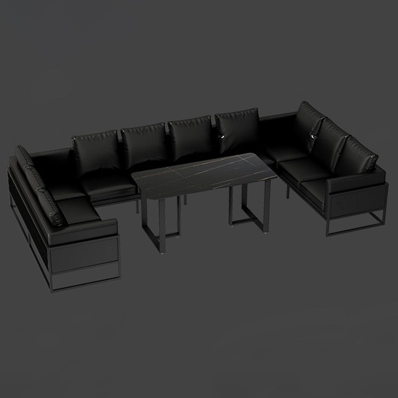 Mesa de comedor rectangular industrial, mesa de piedra sinterizada con pedestal doble para comedor