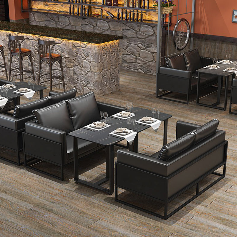 Industrial Rectangle Dining Table Sintered Stone Table with Double Pedestal for Dining Room