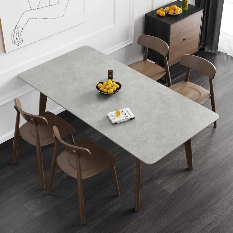 Mesa de comedor rectangular contemporánea de madera maciza mesa de piedra sinterizada con 4 patas