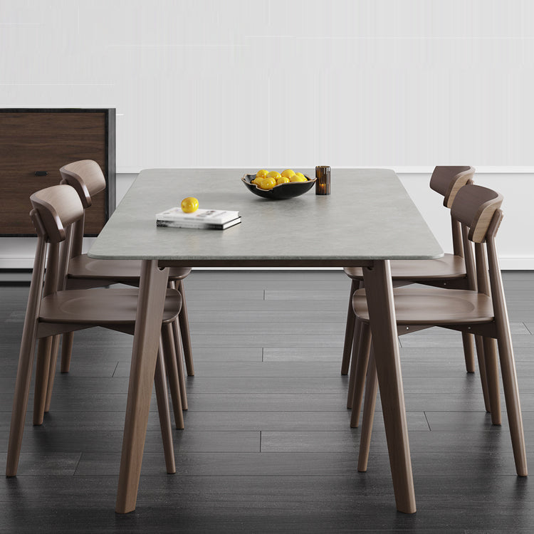Mesa de comedor rectangular contemporánea de madera maciza mesa de piedra sinterizada con 4 patas