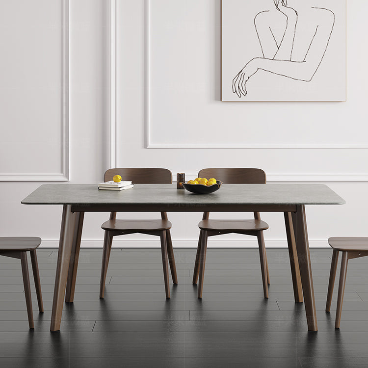 Mesa de comedor rectangular contemporánea de madera maciza mesa de piedra sinterizada con 4 patas