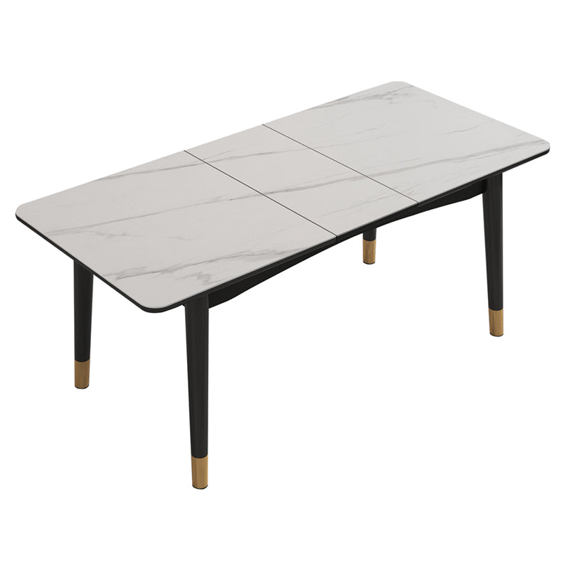 Extendable Sintered Stone Dining Table in White Modern Table with 4 Legs for Restaurant