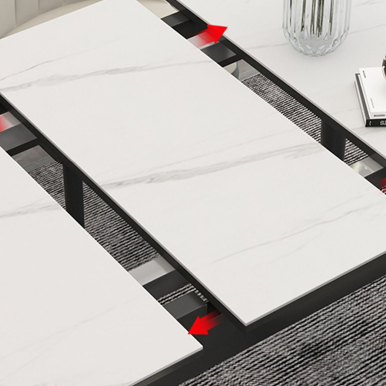 Extendable Sintered Stone Dining Table in White Modern Table with 4 Legs for Restaurant