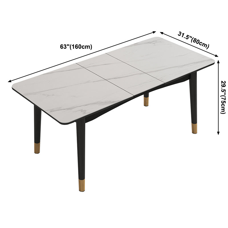 Extendable Sintered Stone Dining Table in White Modern Table with 4 Legs for Restaurant