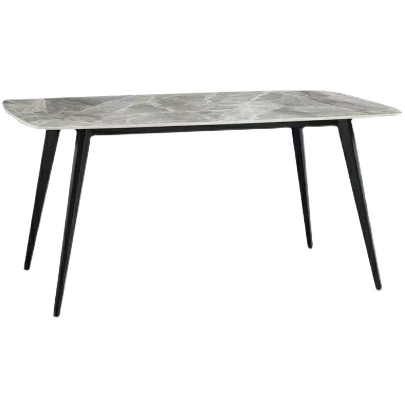 Mesa de comedor rectangular contemporánea de metal mesa de piedra sinterizada gris con patas de metal